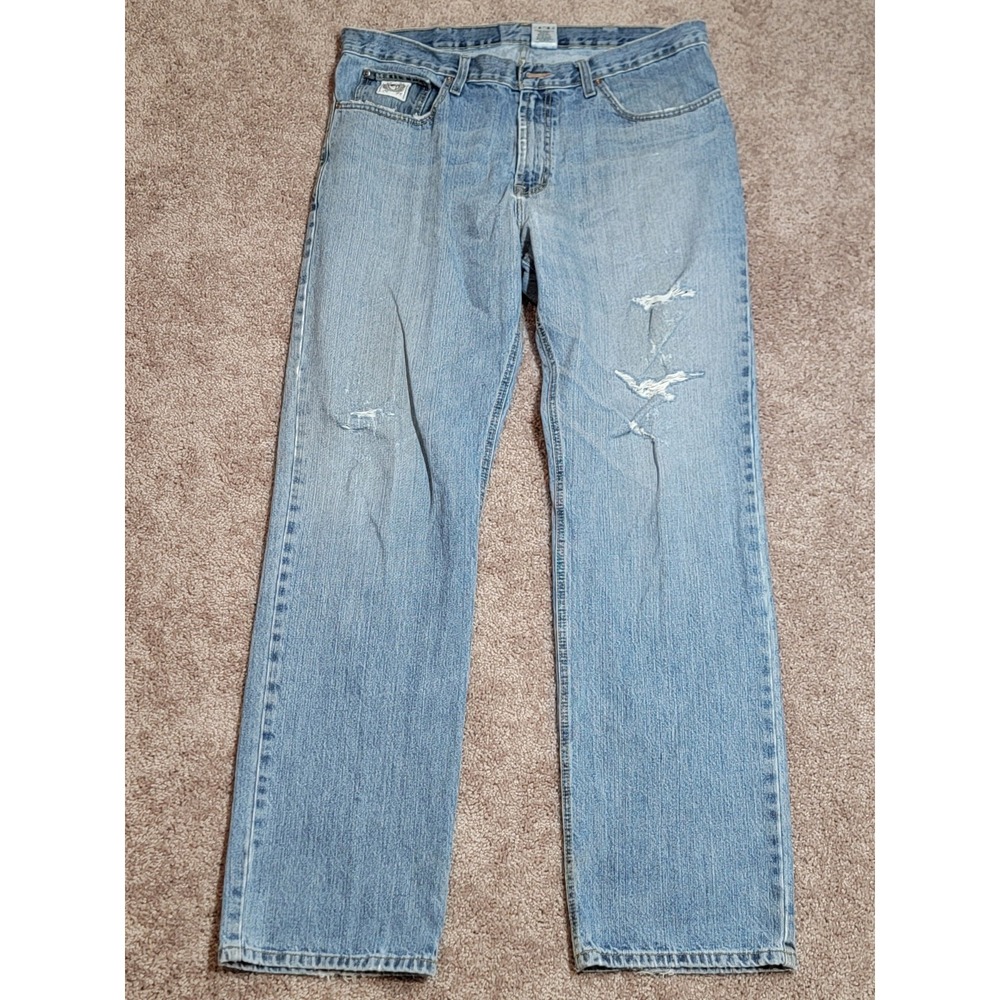 Cinch White Label Men's Straight Jeans LightBlue Size 38x36 Distressed 5-Pocket